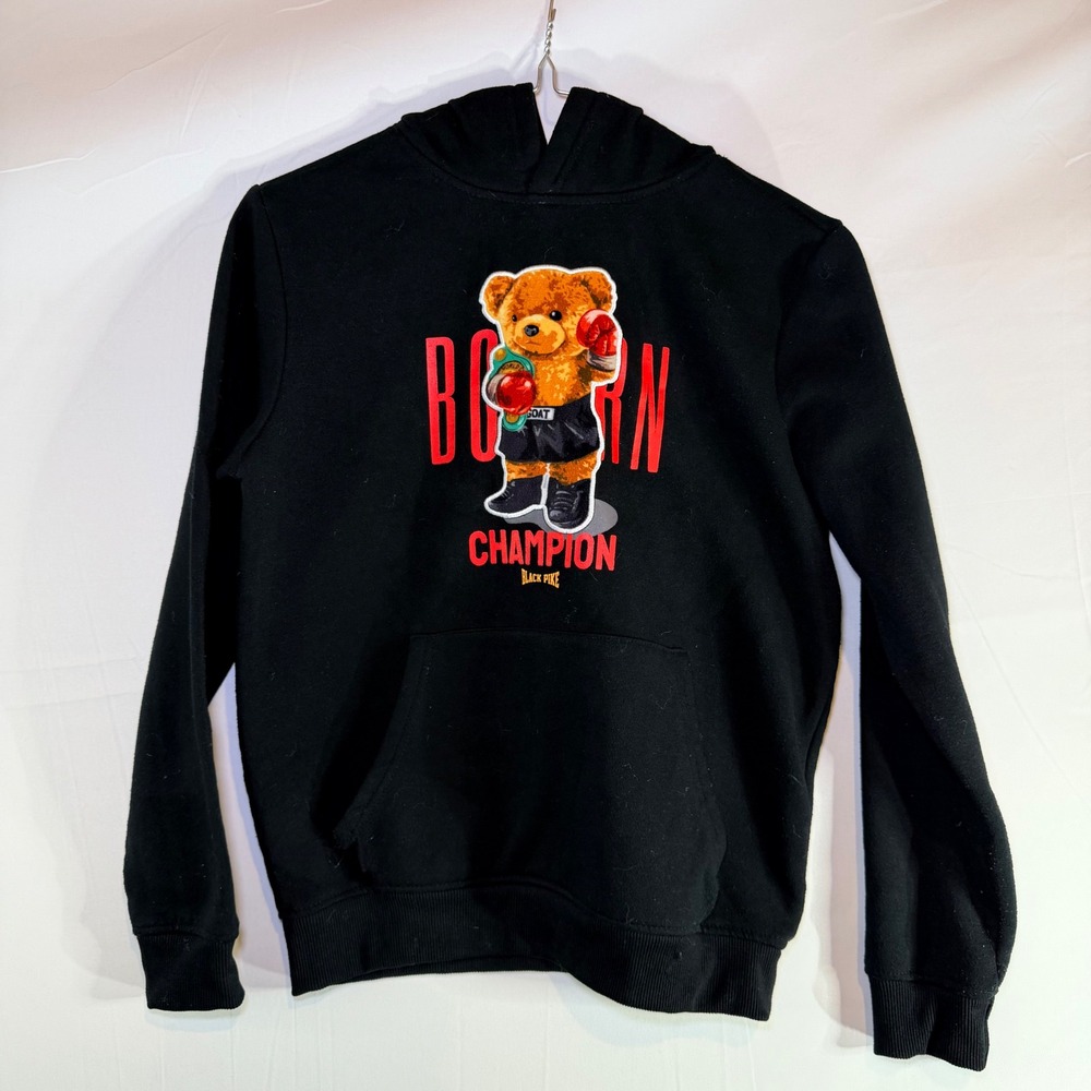 Black Pike Boys Born Champion Boxing Bear Graphic‎ Hoodie Black Size 10-12